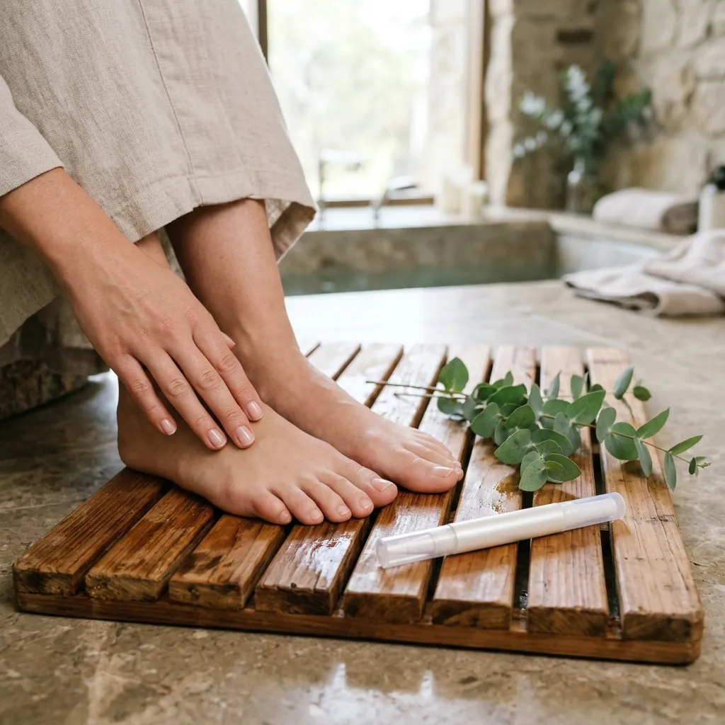 Clean, naturally smooth fingernails and feet on a spa mat beside the Kurineru pen